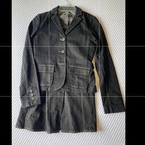 Theory Black Denim Casual Suit, skirt (size 6) and jacket (size 2).
